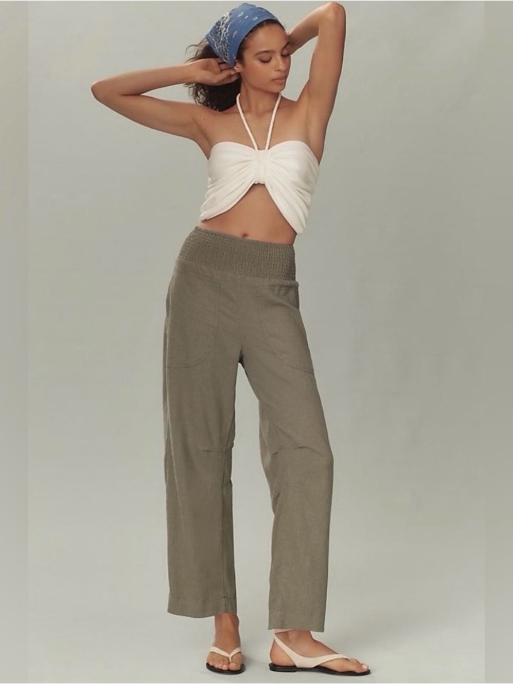 Pilcro The Reese Smocked Pull-On Barrel Oversized Relaxed Pants Olive size XS
